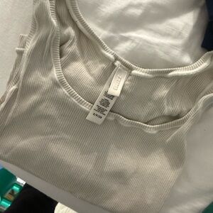 Skims Cropped White Ribbed Tank Top